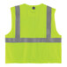 A lime green mesh vest with yellow and grey reflective stripes.