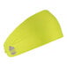 A yellow headband with a silver logo.