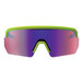 Ergodyne Skullerz safety glasses with a lime green frame and purple mirrored lenses.