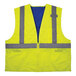 A yellow reflective vest with blue lining.