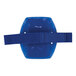 A blue vinyl arm band with a buckle strap.