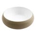 A white melamine bowl with a white rim and tan base.