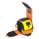 A yellow and black tape measure tether with an orange and black strap.