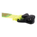 A black plastic clip with a lime green elastic strap.