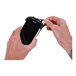 A hand holding a cell phone with a black Ergodyne Squids Scanner Wrist Mount Holder.