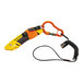 A yellow and black Ergodyne Squids coiled tool lanyard with a carabiner.