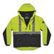 A yellow and black Ergodyne GloWear workwear jacket with reflective stripes and a black front panel.