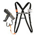 An Ergodyne Squids large black and grey harness with a lanyard and barcode scanner attachment.