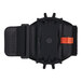 A black wrist scanner mount with an orange strap and buckle.