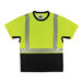 A yellow and black Ergodyne high-vis short sleeve shirt with reflective stripes and a black front panel.