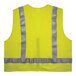 A lime green mesh back surveyors vest with yellow and silver reflective stripes.