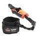 A pair of black pliers with an orange and black Ergodyne Squids tool lanyard attached.