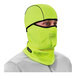 An Ergodyne lime green fleece face mask with a black hood.