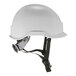 A white Ergodyne safety helmet with a black strap.