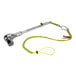 A silver tool with a green and yellow Ergodyne Squids tool leash attached.