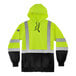 A medium lime green Ergodyne GloWear hoodie with black front panel and reflective stripes.