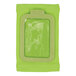 A lime green fabric pouch with a clear plastic case.