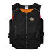 An Ergodyne black cooling vest with orange mesh inserts.