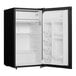 A black Danby reach-in refrigerator with the door open.