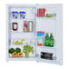 A Danby white reach-in refrigerator filled with food and drinks.