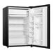 A black Danby reach-in refrigerator/freezer with its door open.