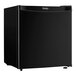 A black Danby reach-in refrigerator with the door open.