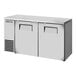 A True stainless steel back bar refrigerator with two solid doors.