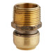 A close-up of a SharkBite brass PVC male adapter.