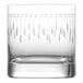 A close up of a Schott Zwiesel double old fashioned glass with a design on it.