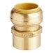 A SharkBite brass threaded adapter for connecting brass pipes.