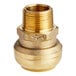 A gold brass SharkBite threaded male reducing adapter.