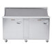 A Traulsen stainless steel refrigerated sandwich prep table with two left hinged doors.