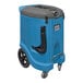 A blue and grey Dri-Eaz HVE 3000 flood extractor machine with wheels and a black hose.