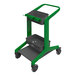 A green and grey Vikan HyGo mobile cleaning station with a tray and a shelf.