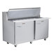 A Traulsen stainless steel refrigerated sandwich prep table with two right hinged doors.