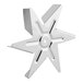 A silver metal star-shaped fan impeller with a hole in the middle.