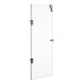 A glass door with a silver handle on a white background.