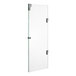 The left glass door with a silver metal frame and metal handles for Carnival King countertop food warmers.