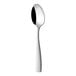 A Sola Netherlands stainless steel dessert spoon with a textured black handle.