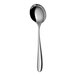 A close-up of Sola stainless steel bouillon spoon with a long handle.