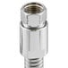 A chrome plated steel Waterloo pre-rinse faucet hose with a silver metal pipe and nut.