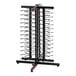 A black and red JackStack countertop plate rack with many racks.