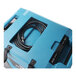 A blue box with a black cord inside.