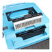 A blue and black XPOWER XD-125Li dehumidifier with black and white object.
