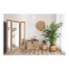 A BrandtWorks trifold dressing mirror in a room with plants in baskets.