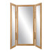 A BrandtWorks wooden trifold dressing mirror with a wood frame.