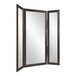 A BrandtWorks black trifold dressing mirror with a black border and three rectangular mirrors.