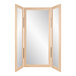 A BrandtWorks trifold dressing mirror with a wood frame.