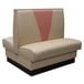 An American Tables & Seating double V shape back booth with pink and white upholstery.