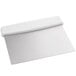 A white rectangular stainless steel dough cutter with a white plastic handle.